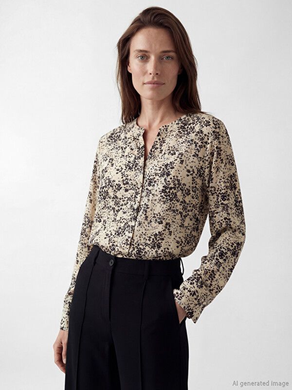Moudda LC Waikiki - Chemisier (blouse) imprimé manches longues en tissu pour Femme couleur Beige imprimé - Tunisie 1