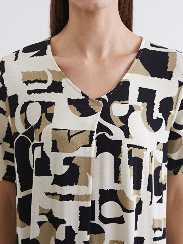 Moudda LC Waikiki - Robe manches courtes en jersey pour Femme couleur Beige imprimé - Tunisie 3