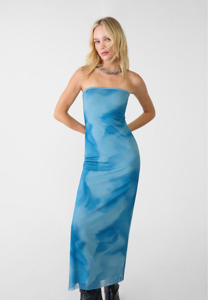 Moudda STRADIVARIUS - Robe Bandeau en Tulle Imprimé - Tunisie 3