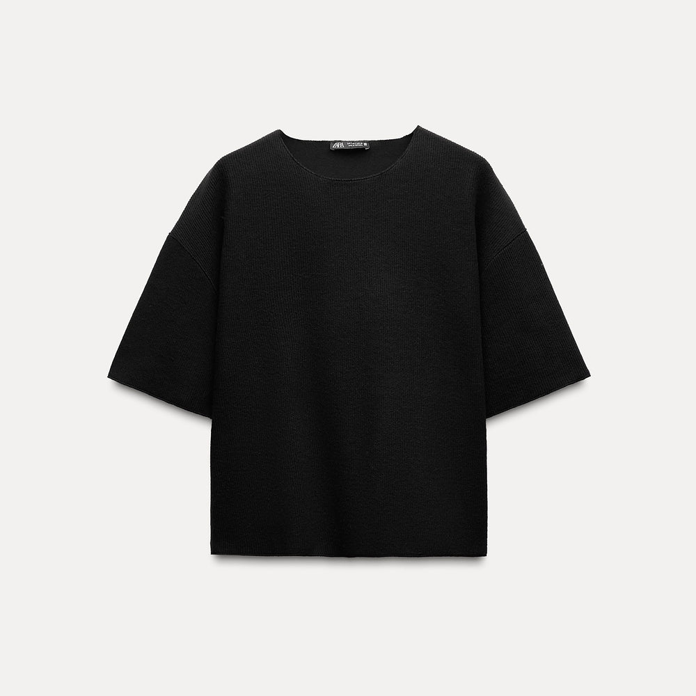 Moudda ZARA - Noir – t-shirt côtelé doux col rond manches courtes - Tunisie 2