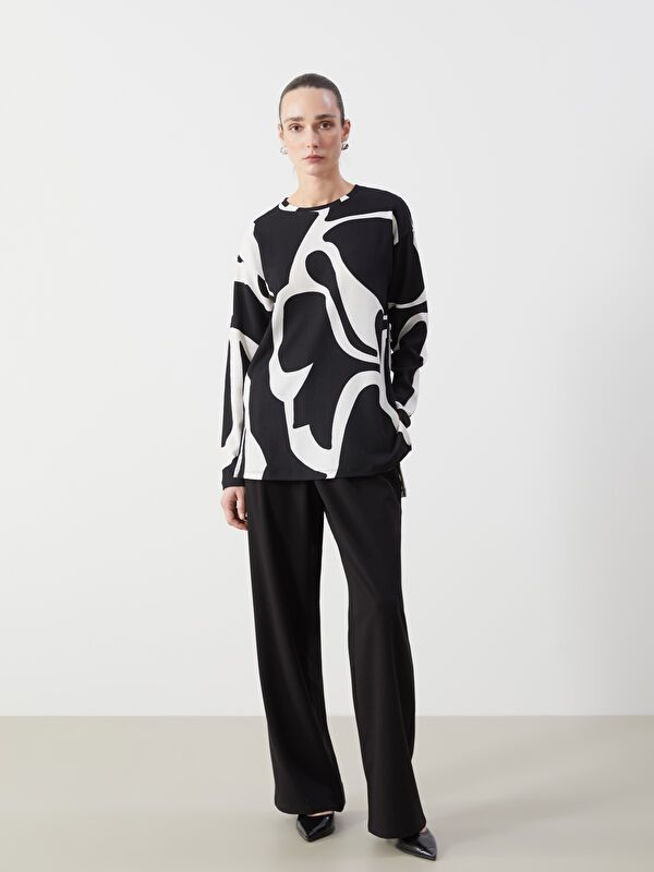 Moudda LC Waikiki - Tunique manches longues en jersey couleur Noir imprimé pour femmes - Tunisie 2