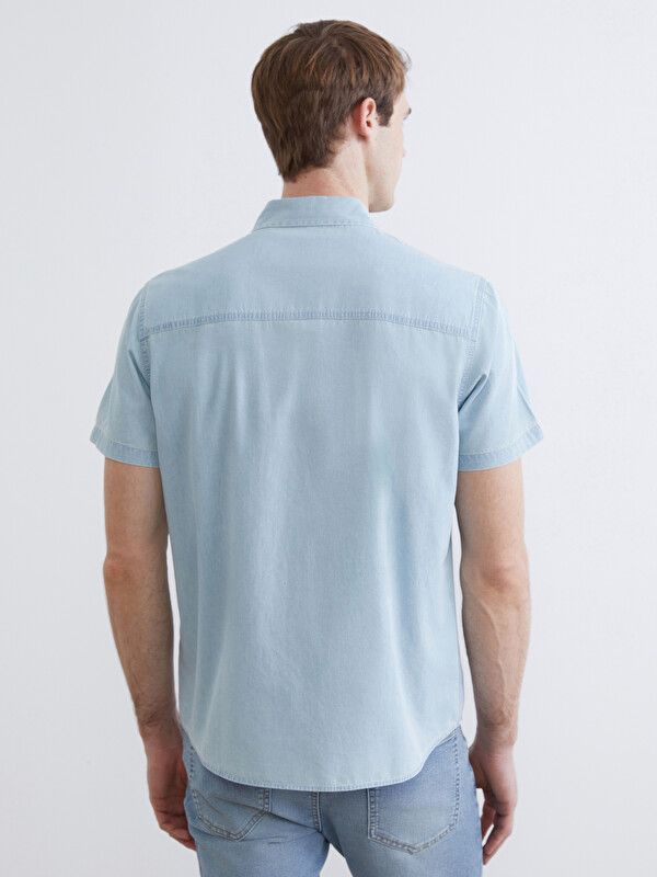 Moudda LC Waikiki - Chemise en jean manches courtes pour Homme couleur Bleu indigo clair rodé - Tunisie 4