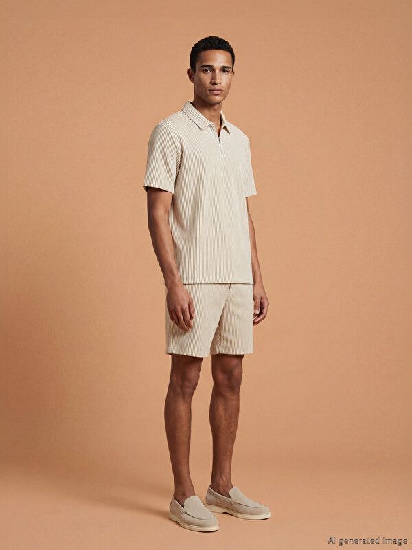 Moudda LC Waikiki - T-shirt en jersey à manches courtes pour Homme couleur Beige rayé - Tunisie 2