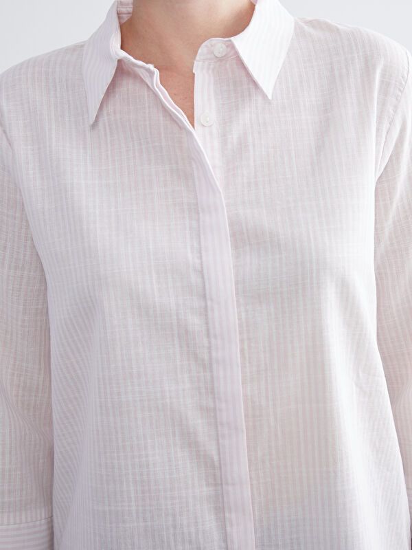 Moudda LC Waikiki - Chemise tissée manches longues Femme Rayures roses - Tunisie 3