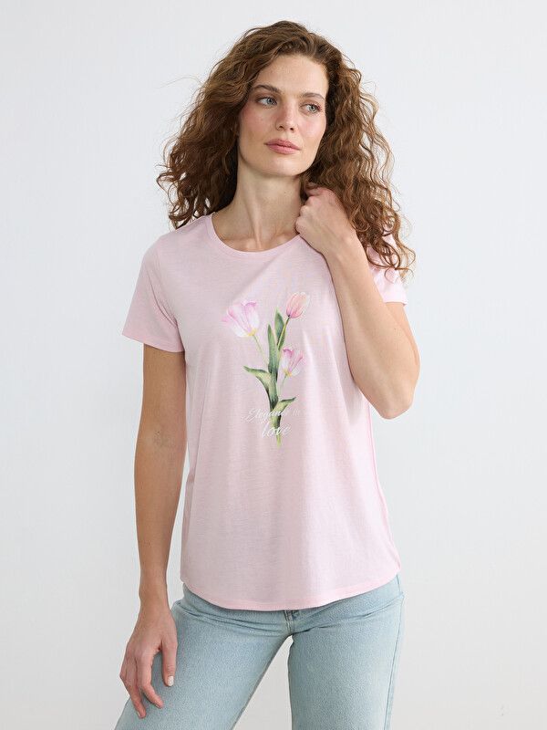Moudda LC Waikiki - Body imprimé manches courtes en jersey pour Femme couleur Rose lilas - Tunisie 1