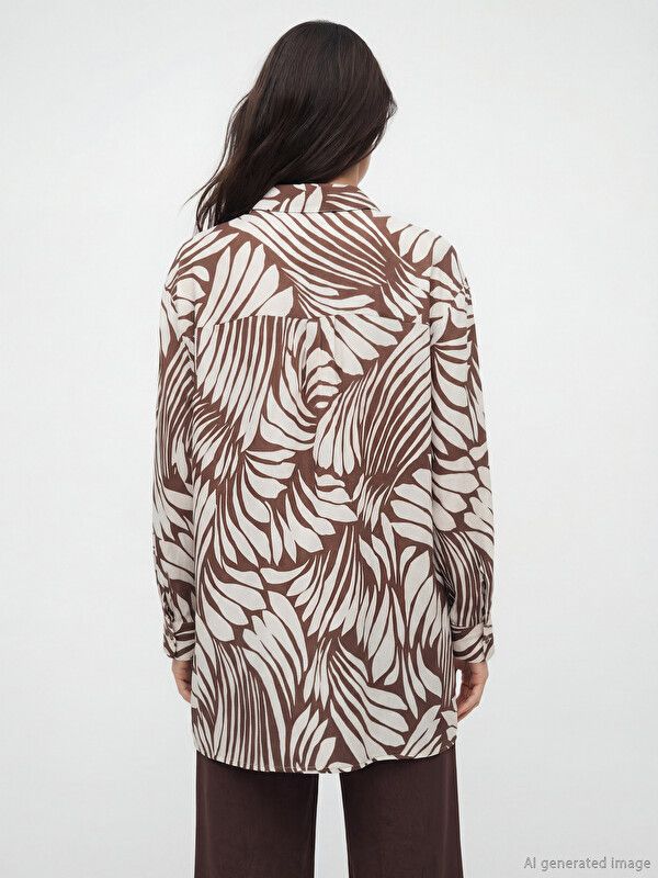 Moudda LC Waikiki - Tunique manches longues en tissu pour Femme couleur Marron imprimé - Tunisie 4