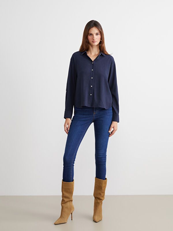 Moudda LC Waikiki - Chemise tissée manches longues Femme Marine - Tunisie 2