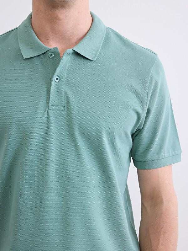 Moudda LC Waikiki - T-shirt col polo basique manches courtes en jersey pour Homme couleur Vert terne - Tunisie 3
