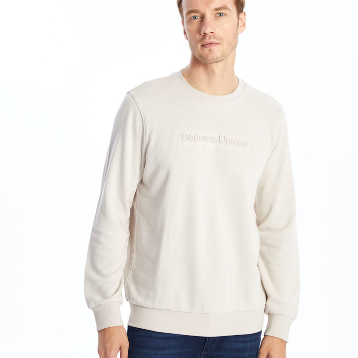 Moudda LC Waikiki - Sweatshirt jersey imprimé basique Homme Beige clair - Tunisie 1