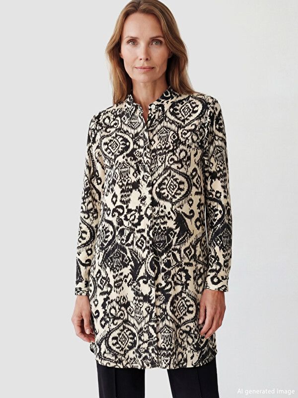 Moudda LC Waikiki - Tunique imprimée manches longues en tissu pour Femme couleur Noir imprimé - Tunisie 1