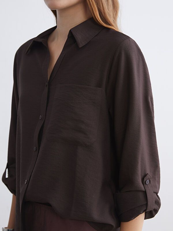 Moudda LC Waikiki - Chemise tissée manches longues Femme Brun - Tunisie 3