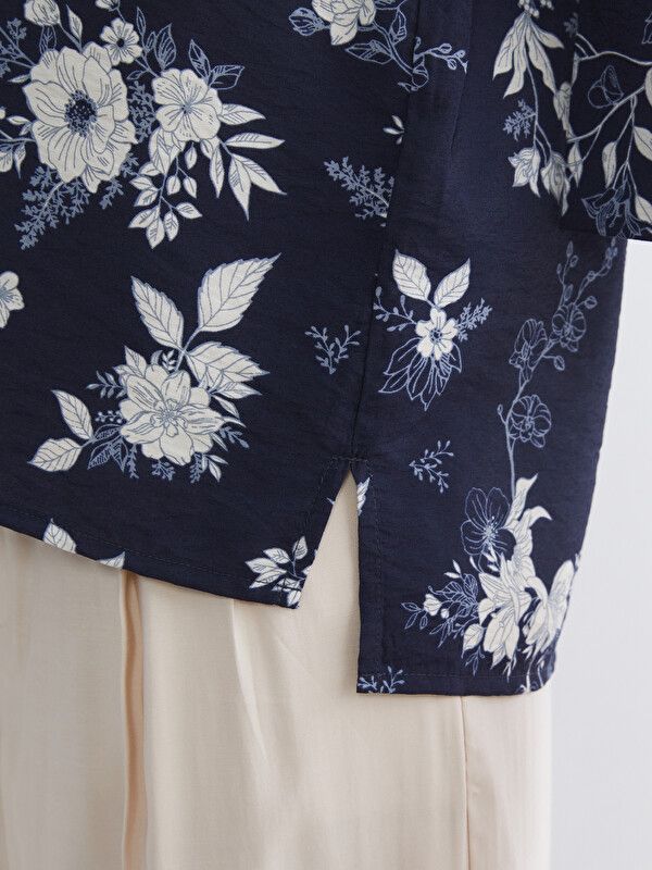 Moudda LC Waikiki - Chemise imprimée manches longues en tissu pour Femme couleur Bleu marine imprimé - Tunisie 3