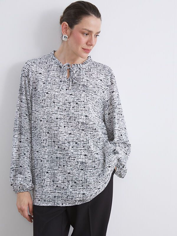 Moudda LC Waikiki - Blouse tissée imprimée manches longues Femme Imprimé en noir - Tunisie 1