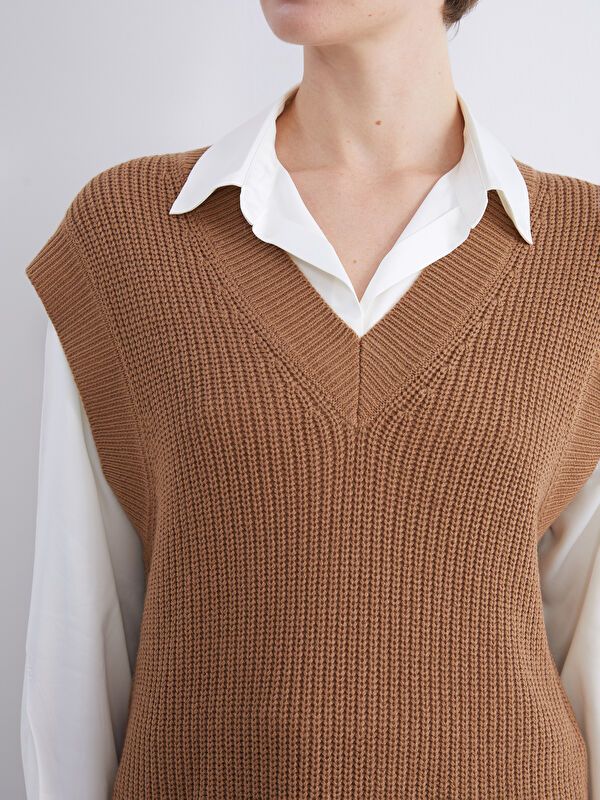 Moudda LC Waikiki - Pull tricot sans manches Femme Brun clair - Tunisie 3