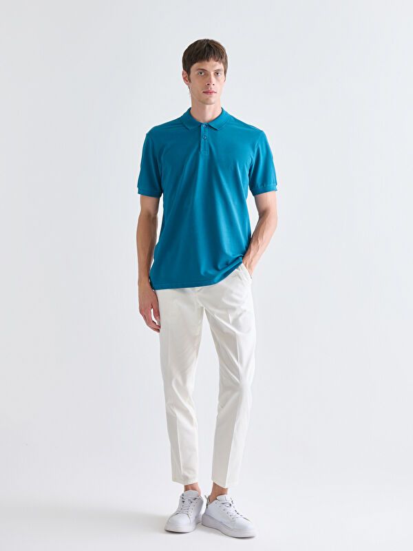 Moudda LC Waikiki - T-shirt col polo basique manches courtes en jersey couleur Bleu pétrol pour hommes - Tunisie 2