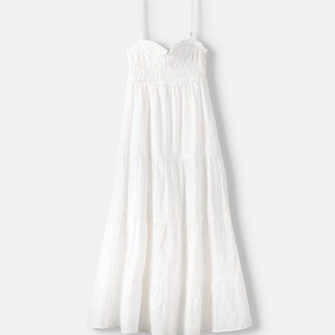 Moudda BERSHKA - Robe mi-longue rustique fines bretelles avec volants - Tunisie 1