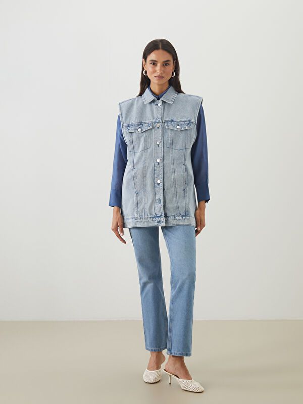Moudda LC Waikiki - Débardeur tissé denim Femme Canne indigo clair - Tunisie 2