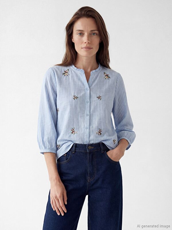 Moudda LC Waikiki - Chemise manches longues en tissu pour Femme couleur Bleu rayé - Tunisie 1