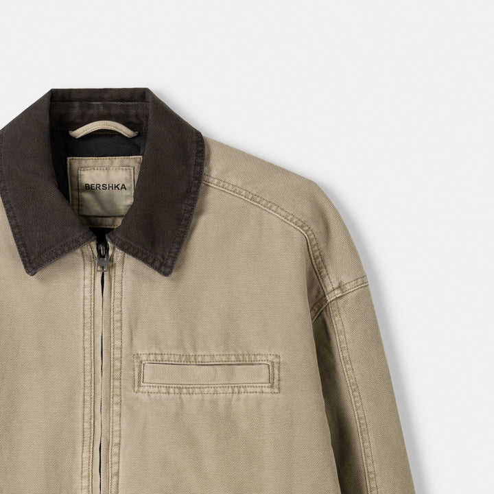 Moudda BERSHKA - Blouson en Coton Boxy Col Contraste - Tunisie 3