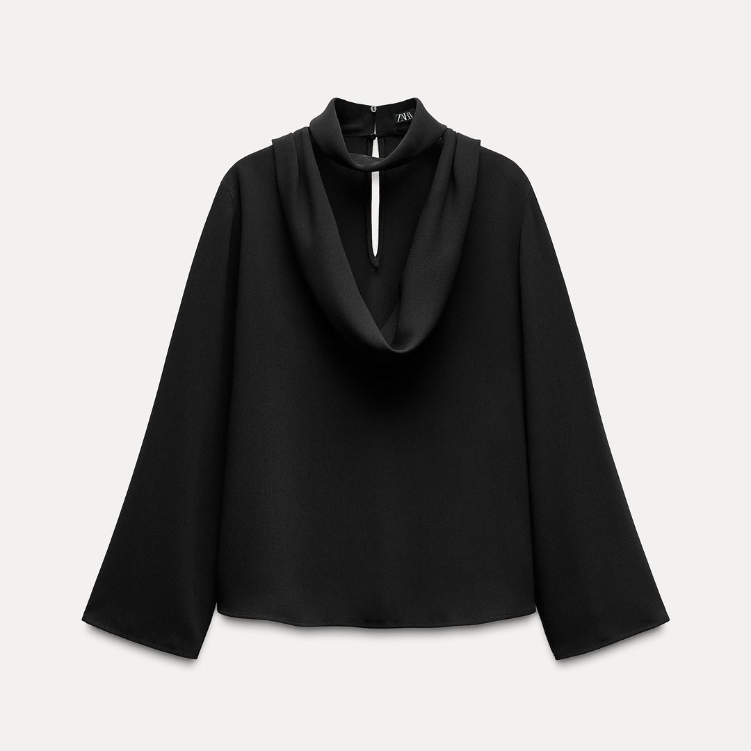 Moudda ZARA - Chemise crêpe col ras-du-cou drapé manches longues - Tunisie 1