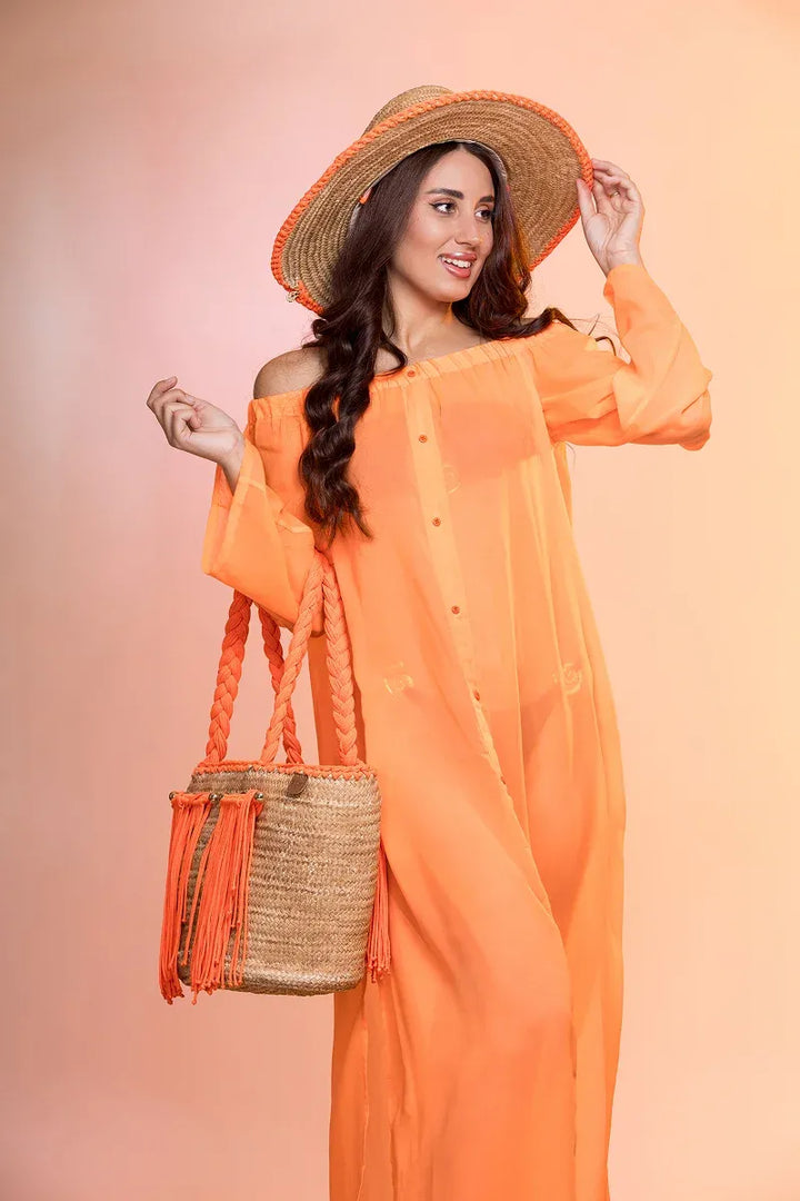 Moudda Tresors De Mimi - Robe de plage Tiaré Orange - Tunisie 3