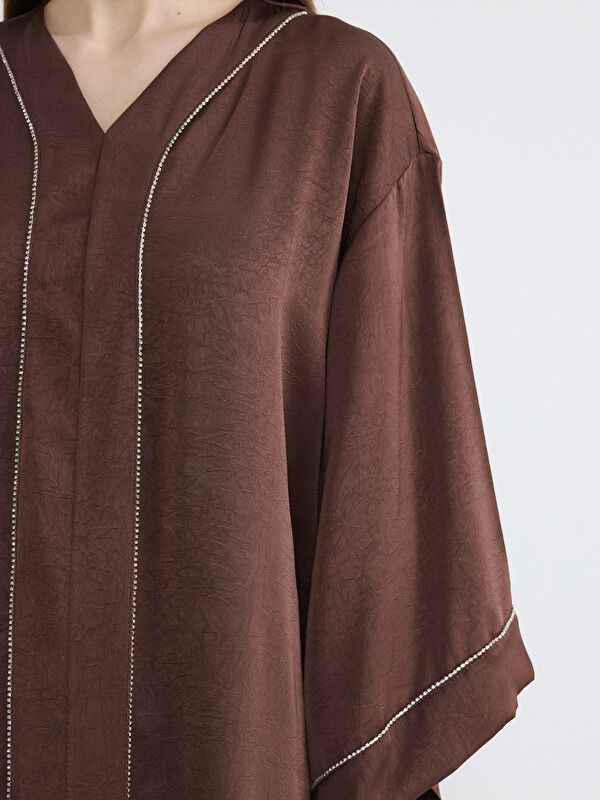 Moudda LC Waikiki - Robe manches longues en tissu pour Femme couleur Marron - Tunisie 3