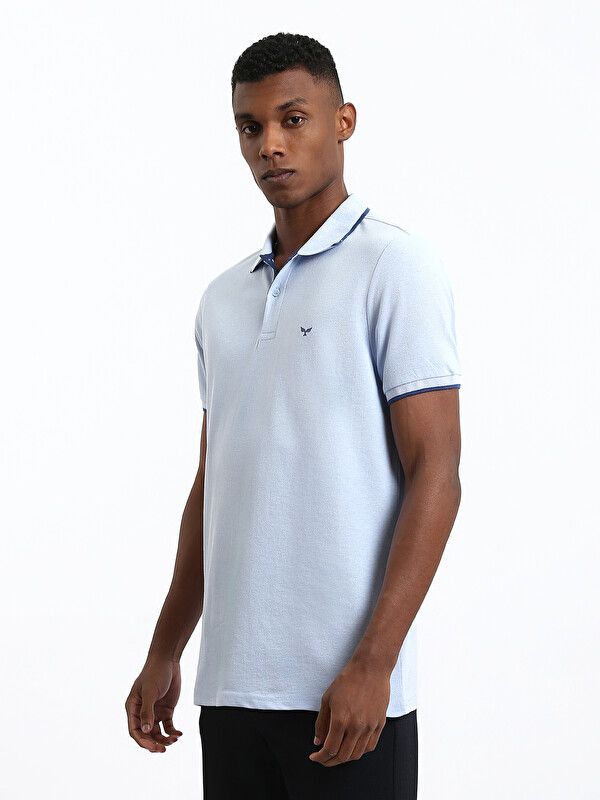 Moudda LC Waikiki - T-shirt col polo basique manches courtes en jersey pour Homme couleur Bleu mélangé - Tunisie 4