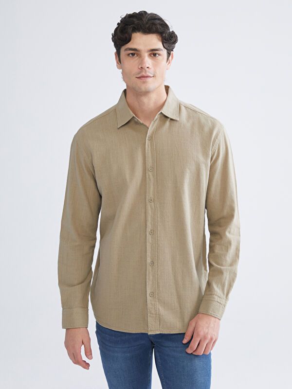 Moudda LC Waikiki - Chemise tissée manches longues Homme Beige - Tunisie 1