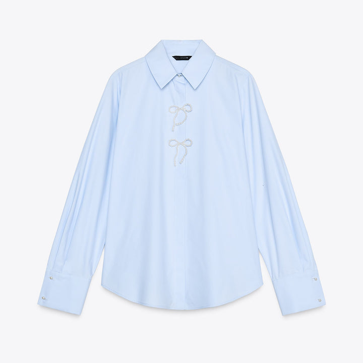 Moudda ZARA - Chemise Popeline - Nœud, Perles & Bouton Bijou - Tunisie 1