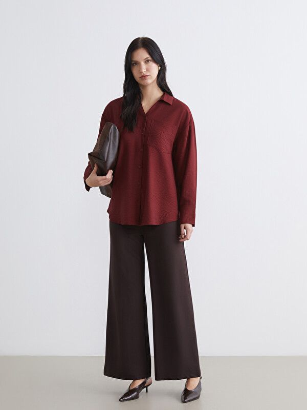 Moudda LC Waikiki - Chemise manches longues en tissu maternité pour Femme couleur Bordeaux - Tunisie 2
