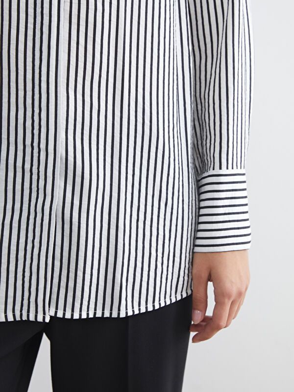 Moudda LC Waikiki - Chemise tissée manches longues Femme Rayures noires - Tunisie 3