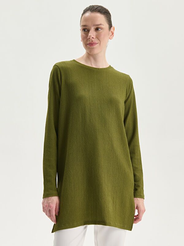 Moudda LC Waikiki - Body manches longues en jersey couleur Vert kaki pour femmes - Tunisie 1