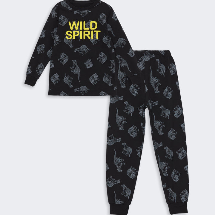 Moudda LC Waikiki - Pyjama en jersey manches longues Garçon Impression anthracite - Tunisie 1