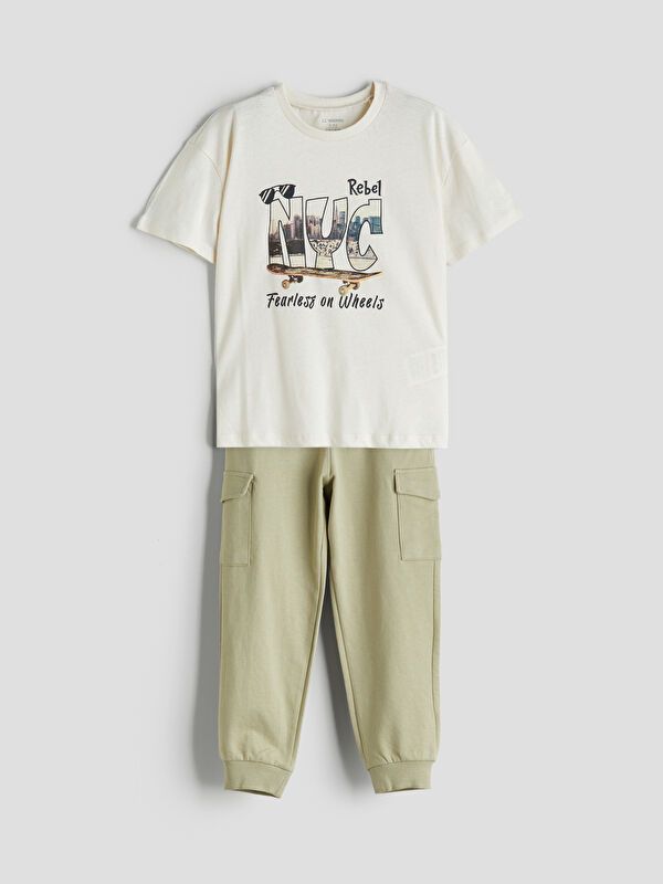 Moudda LC Waikiki - Ensemble en jersey manches courtes Garçon Beige clair - Tunisie 1