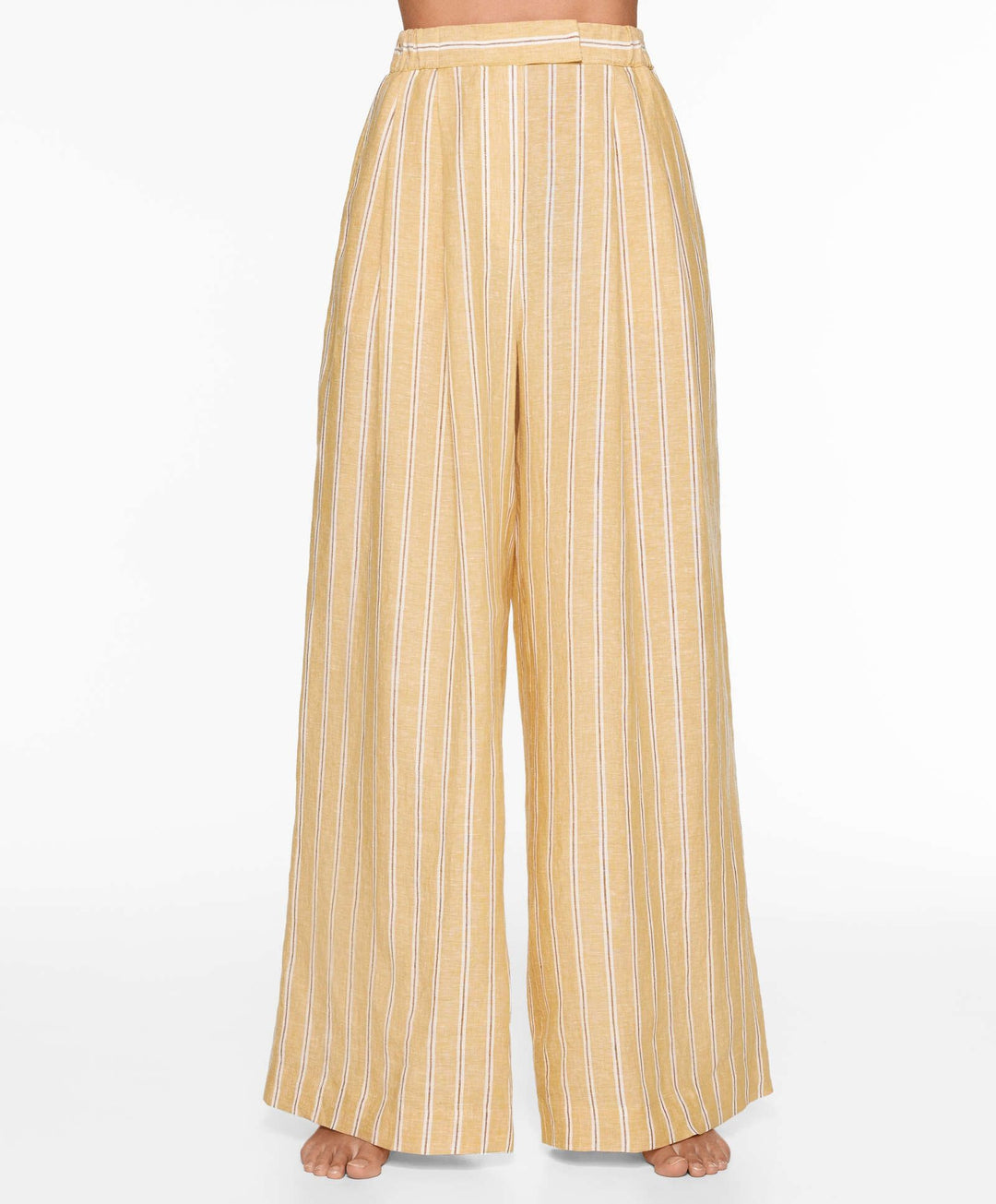 Moudda Oysho - Pantalon Tailleur Rayé 100% Lin Taille Haute - Tunisie 5