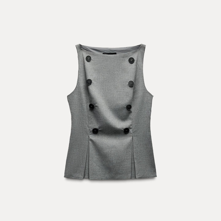 Moudda ZARA - Top laine froide manches courtes encolure bateau détail bouton - Tunisie 1