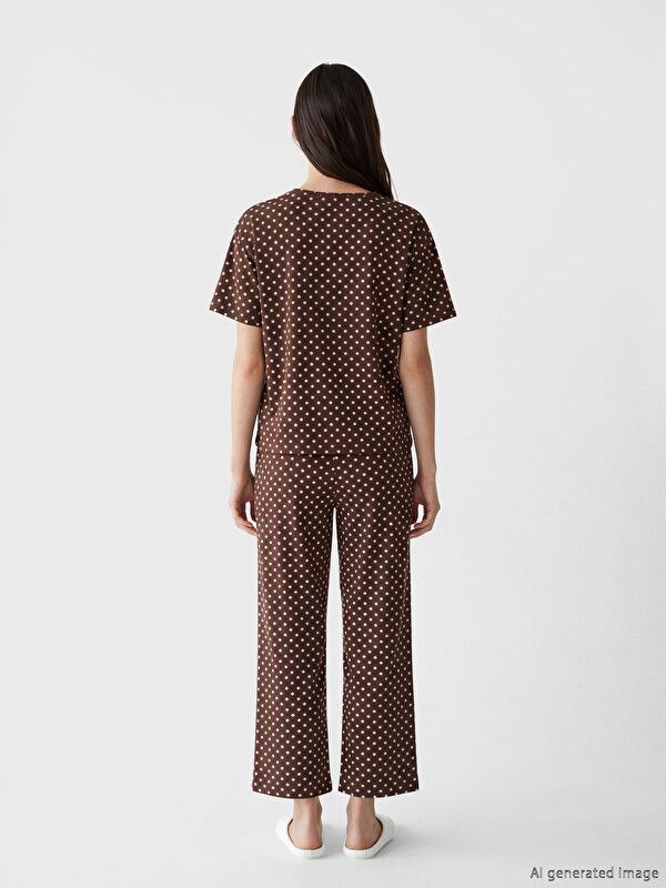 Moudda LC Waikiki - Ensemble capri en jersey pour Femme couleur Marron imprimé - Tunisie 4