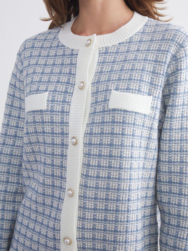 Moudda LC Waikiki - Cardigan tricot épais Femme Jacquard bleu - Tunisie 3