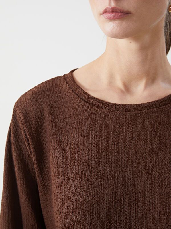 Moudda LC Waikiki - Body manches longues en jersey couleur Marron pour femmes - Tunisie 3