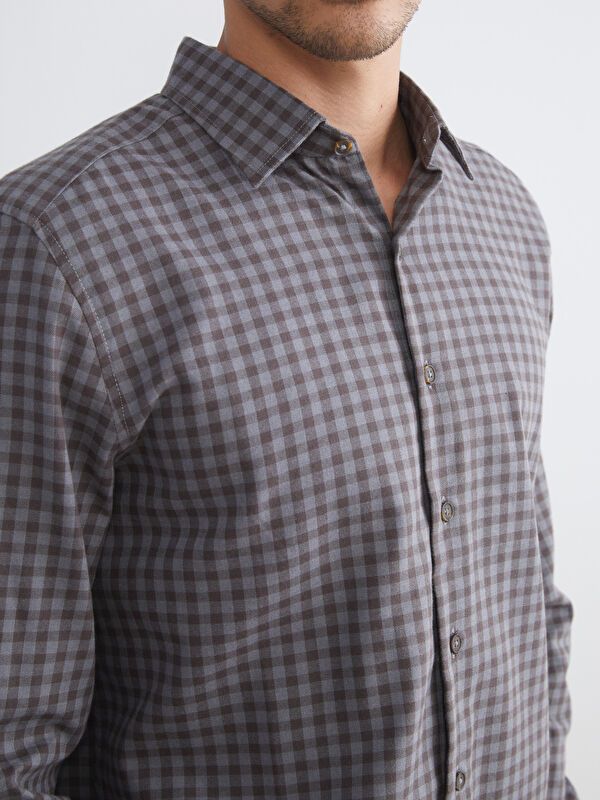 Moudda LC Waikiki - Chemise manches longues en tissu couleur Marron à carreaux pour hommes - Tunisie 3