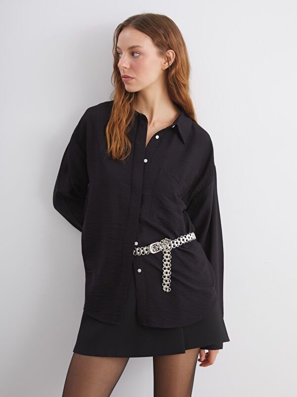 Moudda LC Waikiki - Chemise tissée manches longues Femme Noir - Tunisie 1