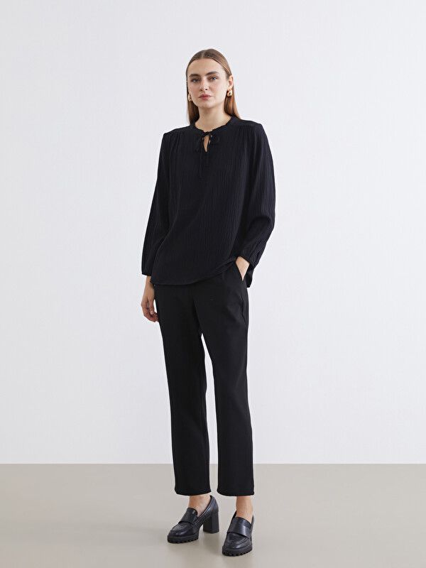 Moudda LC Waikiki - Chemisier (blouse) manches longues en tissu pour Femme couleur Noir - Tunisie 2