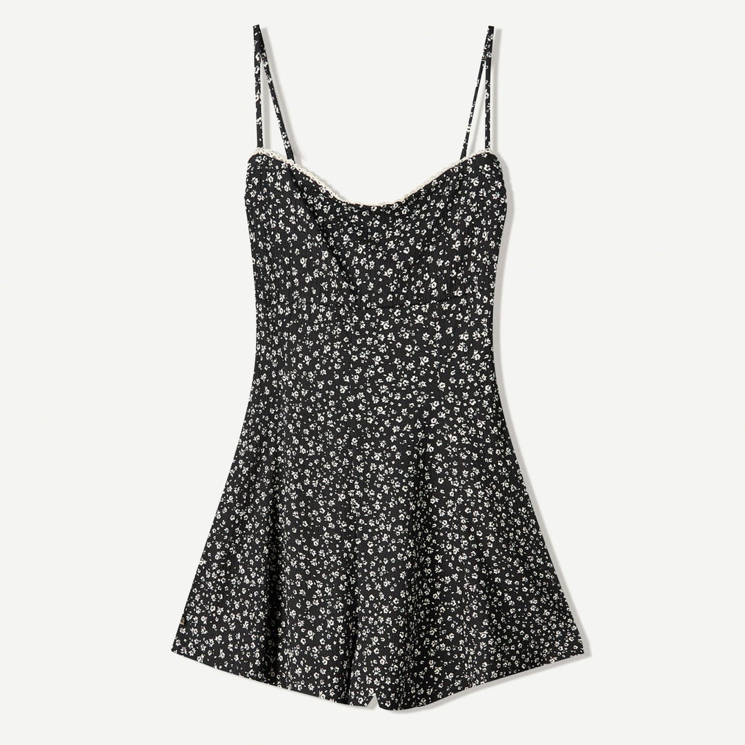 Moudda BERSHKA - Combinaison Courte Bretelles - AOP Fleurs & Dentelle - Tunisie 1