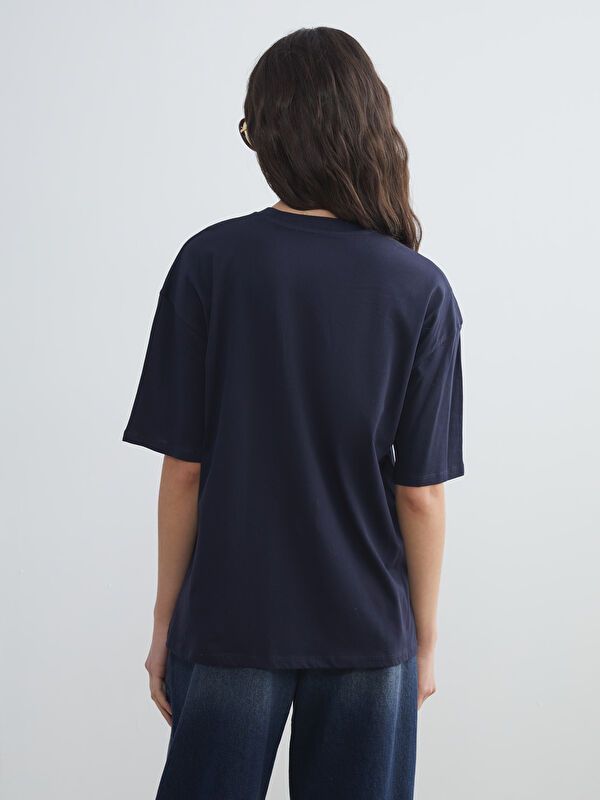 Moudda LC Waikiki - Body imprimé en jersey manches courtes Femme Marine - Tunisie 4