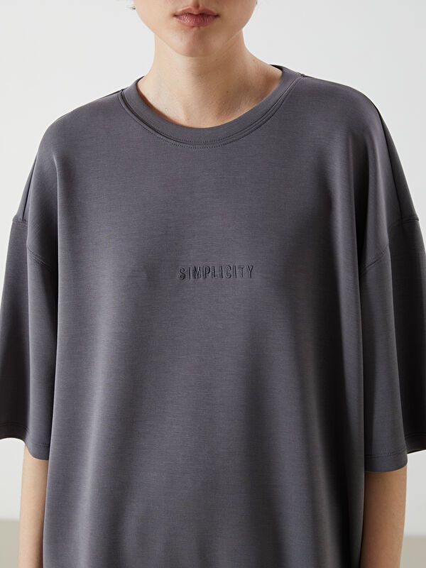 Moudda LC Waikiki - Body imprimé en jersey manches courtes Femme Gris foncé - Tunisie 3