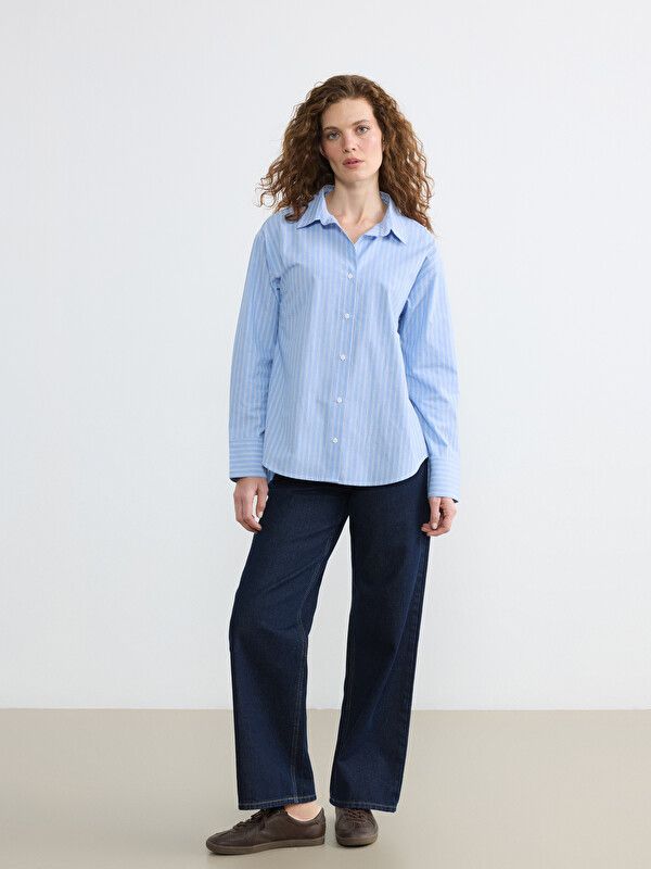 Moudda LC Waikiki - Chemise manches longues en tissu pour Femme couleur Bleu rayé - Tunisie 2