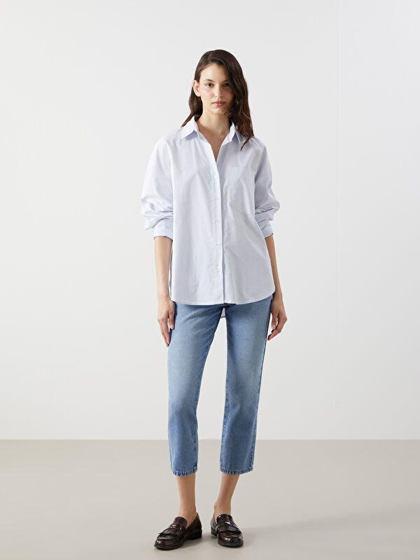 Moudda LC Waikiki - Chemise tissée manches longues Femme Rayures bleues - Tunisie 2