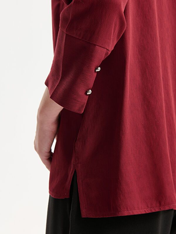 Moudda LC Waikiki - Chemise tissée manches longues Femme Bordeaux légers - Tunisie 3