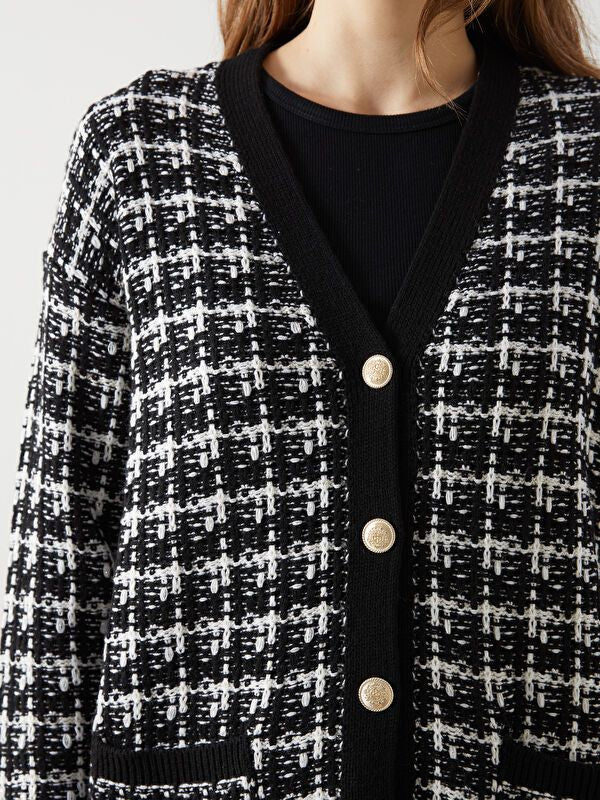 Moudda LC Waikiki - Cardigan tricot moyen Femme Jacquard noir - Tunisie 3