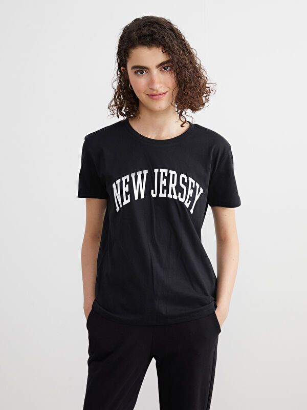 Moudda LC Waikiki - Body imprimé en jersey manches courtes Femme Noir - Tunisie 1